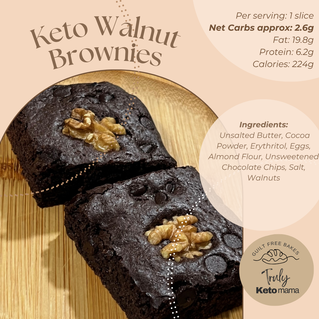 Keto Walnut Brownies (yields 9 slices)